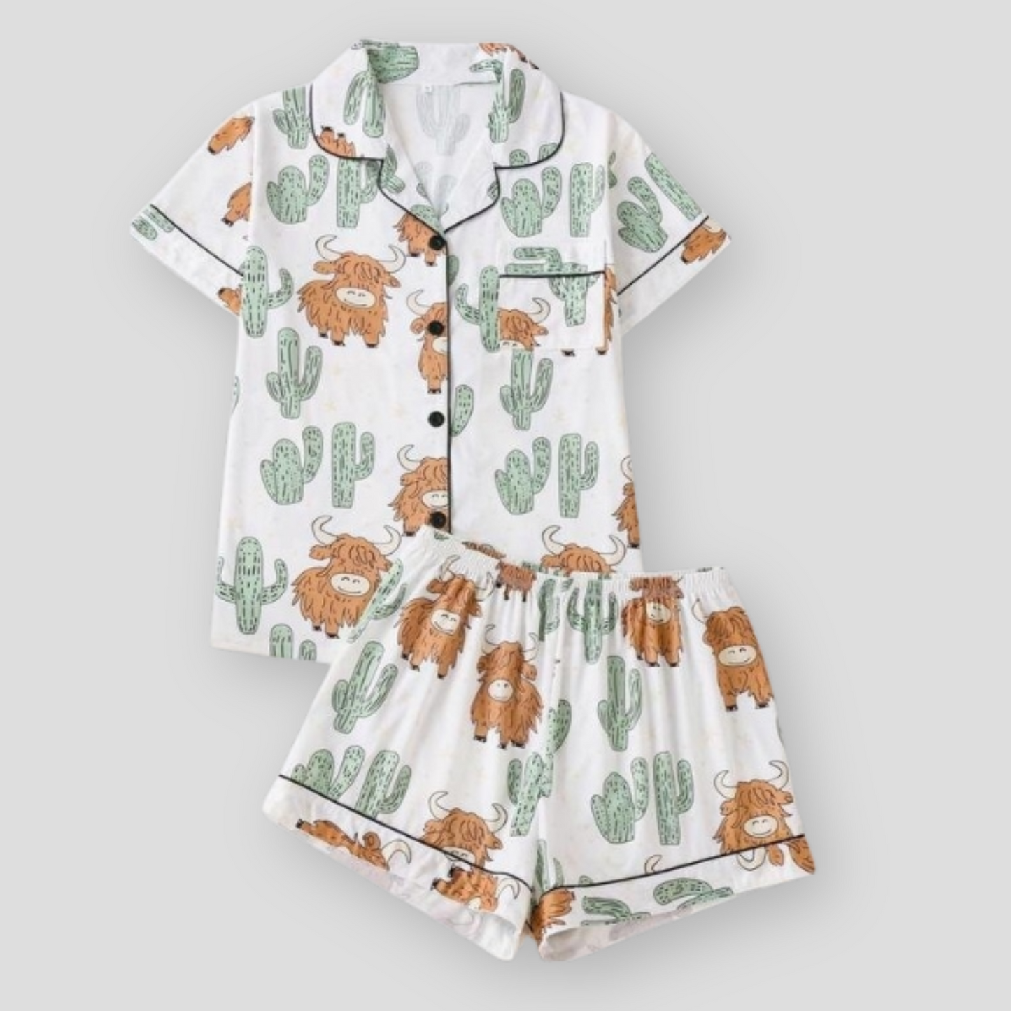 CozyGirl Highland Cow Cactus Women's Pajama Set