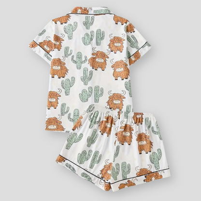 CozyGirl Highland Cow Cactus Women's Pajama Set