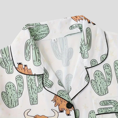 CozyGirl Highland Cow Cactus Women's Pajama Set