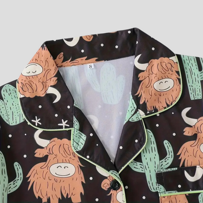 CozyGirl Highland Cow Cactus Women's Pajama Set
