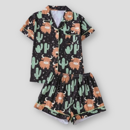 Highland Cow Cactus Women's Pajama Set